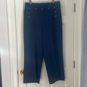 Tory Burch Cropped Wide Leg Sailor Pants Navy Blue Size 14